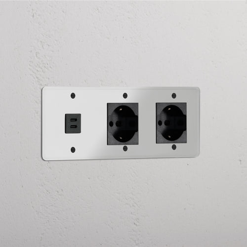 Kew Triple USB-C 30W & 2x Schuko/Bipasso Socket - Clear | Black