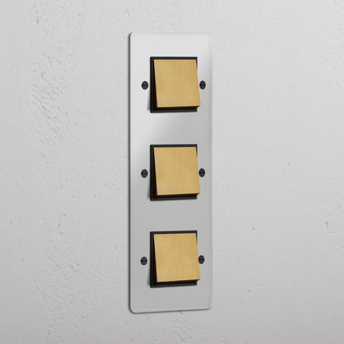 Triple 3x Vertical Rocker Switch - Clear Antique Brass Black