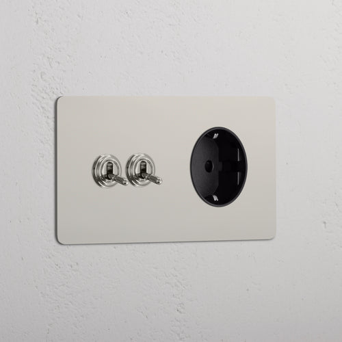 Kew Double 2x Toggle & Schuko Type F Socket - Polished Nickel | Black