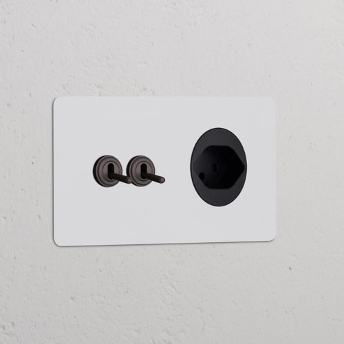Kew Double 2x Toggle Switch & Swiss Type J Socket - Paintable Bronze | Black
