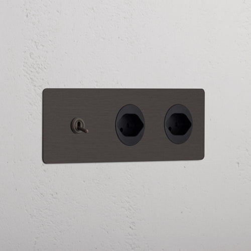 Kew Triple Toggle & 2x Swiss Type J Socket - Bronze | Black