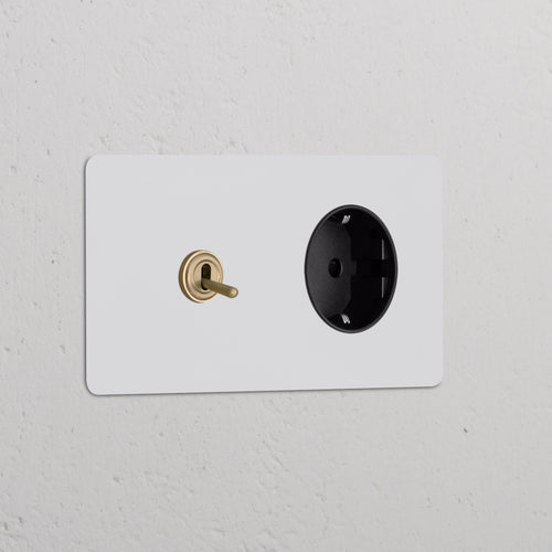 Kew Double Toggle Switch & Schuko Type F Socket - Paintable Antique Brass | Black