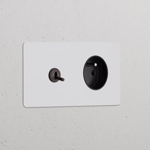 Kew Double Toggle Switch & French/Belgian Type E Socket - Paintable Bronze | Black