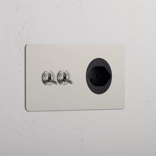 Kew Double 2x Toggle & Swiss Type J Socket - Polished Nickel | Black