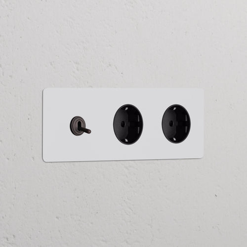 Kew Triple Toggle Switch & 2x Schuko Type F Socket - Paintable Bronze | Black