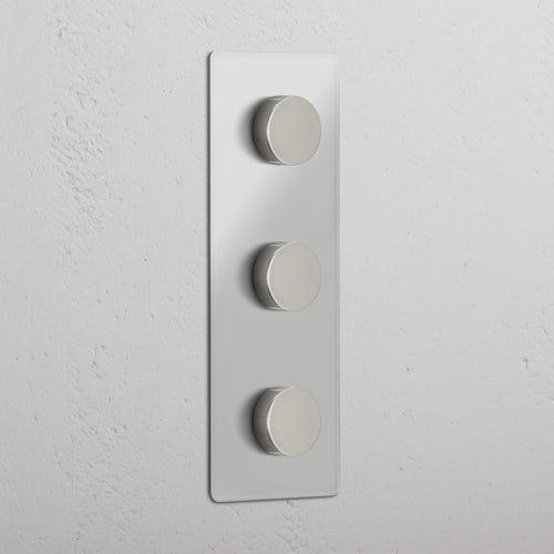 Triple 3x Vertical Dimmer Switch - Clear Polished Nickel