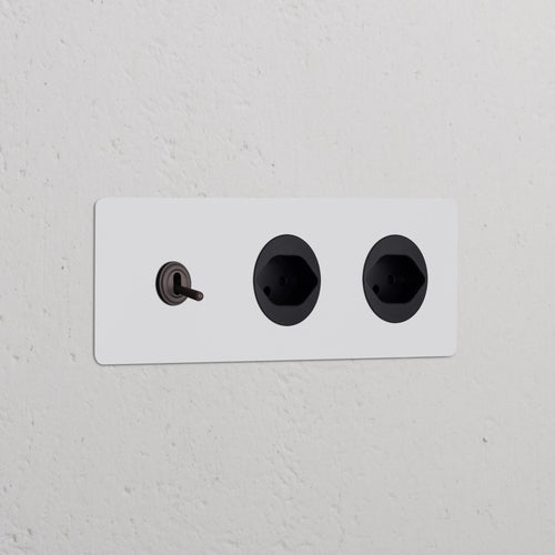 Kew Triple Toggle Switch & 2x Swiss Type J Socket - Paintable Bronze | Black