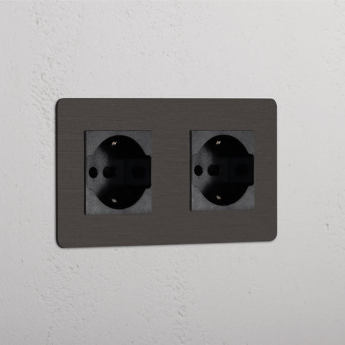Kew Double 2x Schuko/Bipasso Socket - Bronze | Black