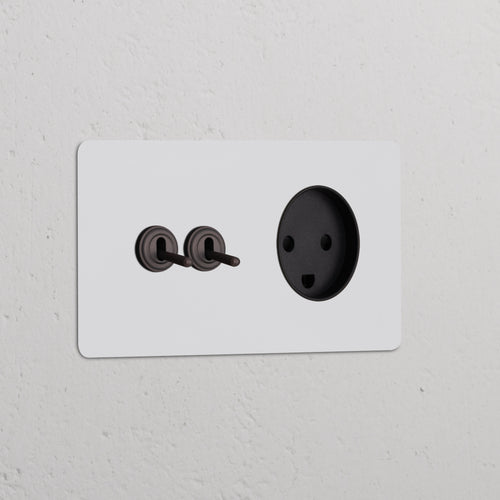 Kew Double 2x Toggle Switch & Danish Type K Socket - Paintable Bronze | Black