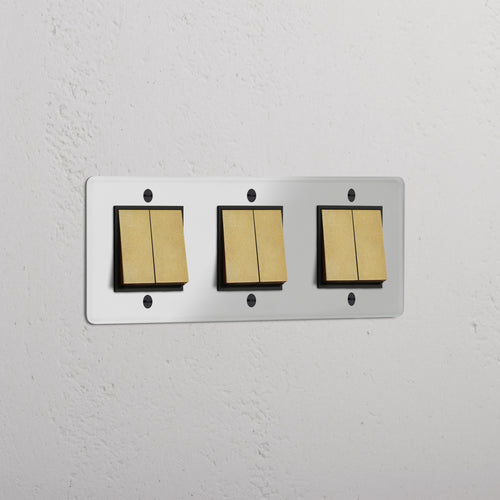 Triple 6x Rocker Switch - Clear Antique Brass Black