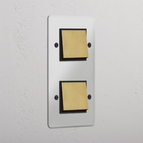 Double 2x Vertical Rocker Switch - Clear Antique Brass Black