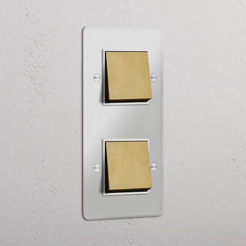 Double 2x Vertical Rocker Switch - Clear Antique Brass White
