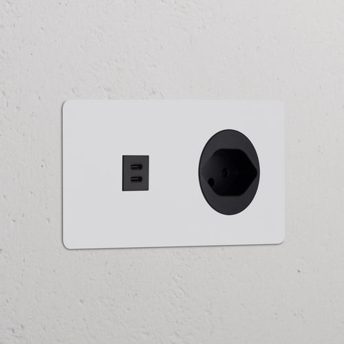 Kew Double USB-C 30W & Swiss Type J Socket - Paintable | Black