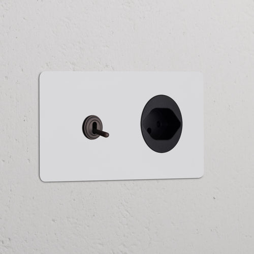 Kew Double Toggle Switch & Swiss Type J Socket - Paintable Bronze | Black