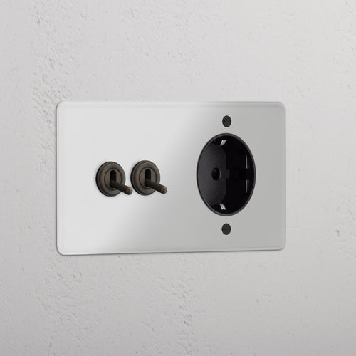 Kew Double 2x Toggle & Schuko Type F Socket - Clear Bronze | Black