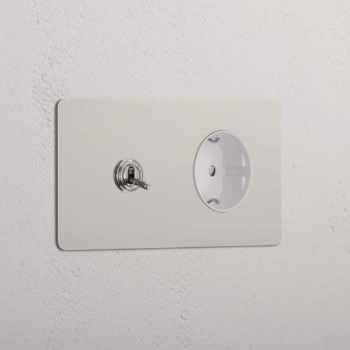 Kew Double Toggle & Schuko Type F Socket - Polished Nickel | White