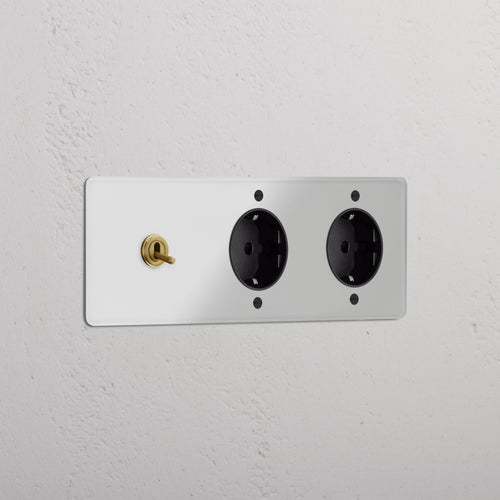 Kew Triple Toggle & 2x Schuko Type F Socket - Clear Antique Brass | Black