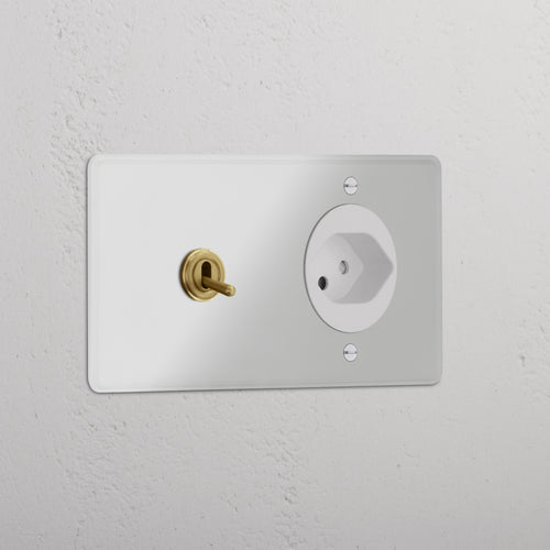 Kew Double Toggle & Swiss Type J Socket - Clear Antique Brass | White