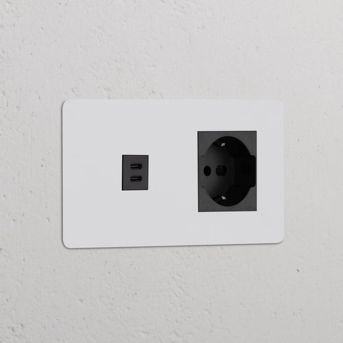 Kew Double USB-C 30W & Schuko/Bipasso Socket - Paintable | Black