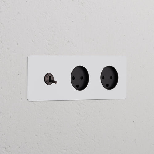 Kew Triple Toggle Switch & 2x Danish Type K Socket - Paintable Bronze | Black