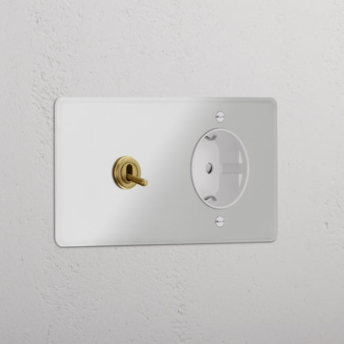 Kew Double Toggle & Schuko Type F Socket - Clear Antique Brass | White