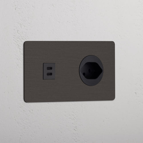 Kew Double USB-C 30W & Swiss Type J Socket - Bronze | Black