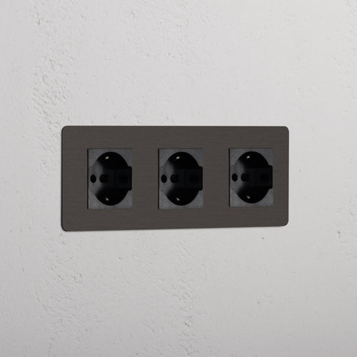 Kew Triple 3x Schuko/Bipasso Socket - Bronze | Black