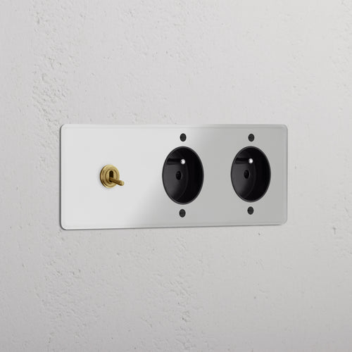 Kew Triple Toggle & 2x French/Belgian Type E Socket - Clear Antique Brass | Black