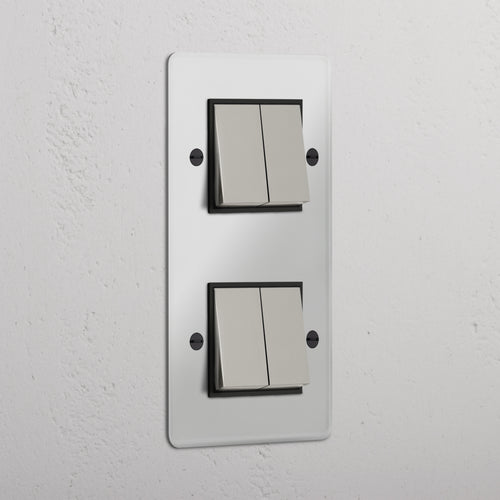 Double 4x Vertical Rocker Switch - Clear Polished Nickel Black