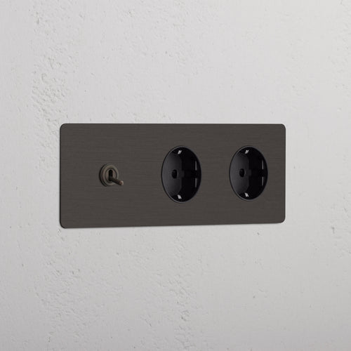 Kew Triple Toggle & 2x Schuko Type F Socket - Bronze | Black