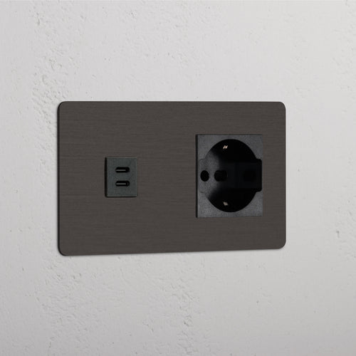 Kew Double USB-C 30W & Schuko/Bipasso Socket - Bronze | Black