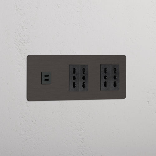 Kew Triple USB-C 30W & 4x Bipasso Socket - Bronze | Black