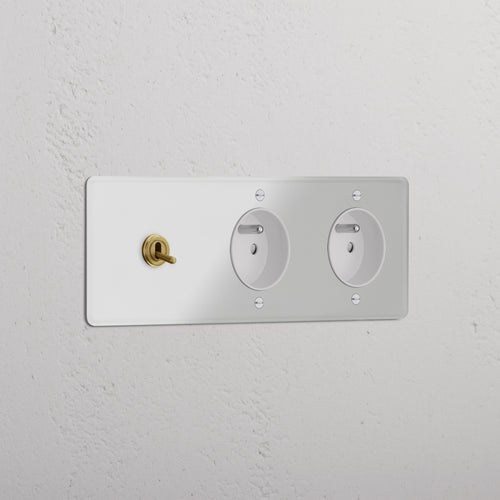 Kew Triple Toggle & 2x French/Belgian Type E Socket - Clear Antique Brass | White