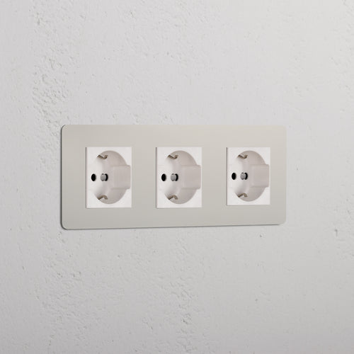 Kew Triple 3x Schuko/Bipasso Socket - Polished Nickel | White