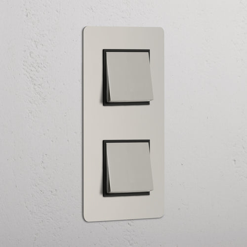 Double 2x Vertical Rocker Switch - Polished Nickel Black
