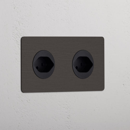 Kew Double 2x Swiss Type J Socket - Bronze | Black