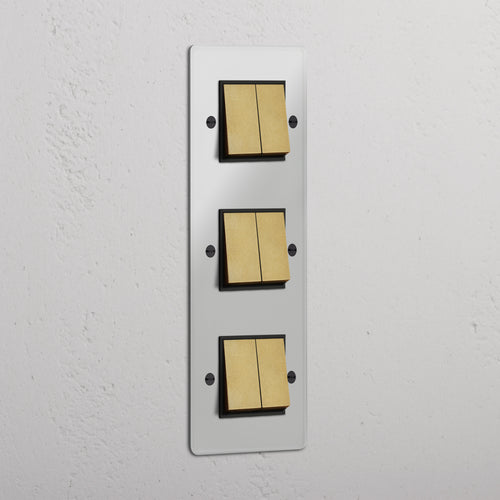 Triple 6x Vertical Rocker Switch - Clear Antique Brass Black
