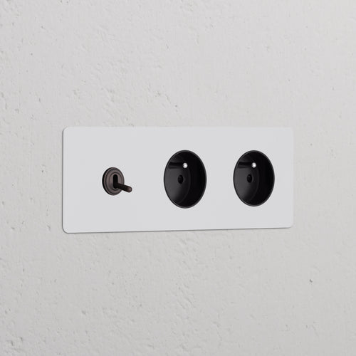 Kew Triple Toggle Switch & 2x French/Belgian Type E Socket - Paintable Bronze | Black