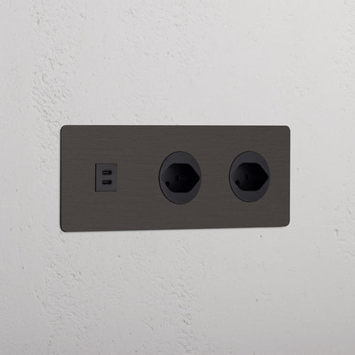 Kew Triple USB-C 30W & 2x Swiss Type J Socket - Bronze | Black