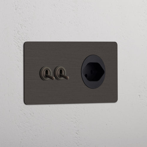 Kew Double 2x Toggle & Swiss Type J Socket - Bronze | Black