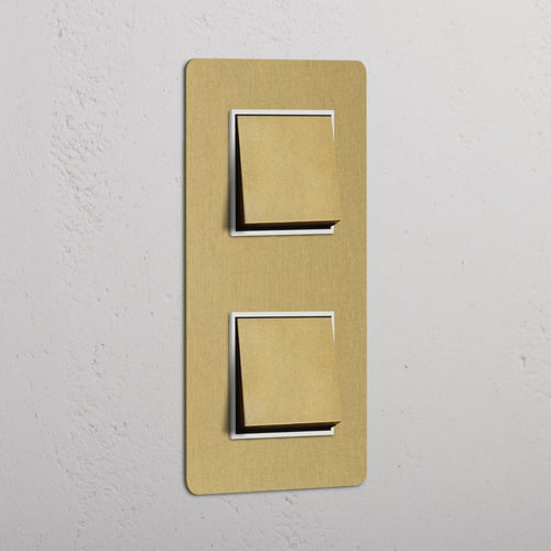 Double 2x Vertical Rocker Switch - Antique Brass White