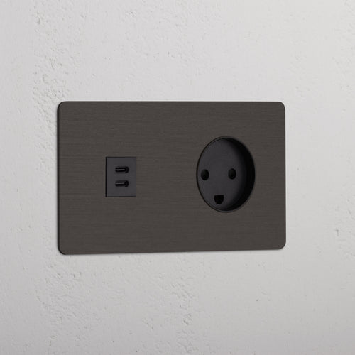 Kew Double USB-C 30W & Danish Type K Socket - Bronze | Black