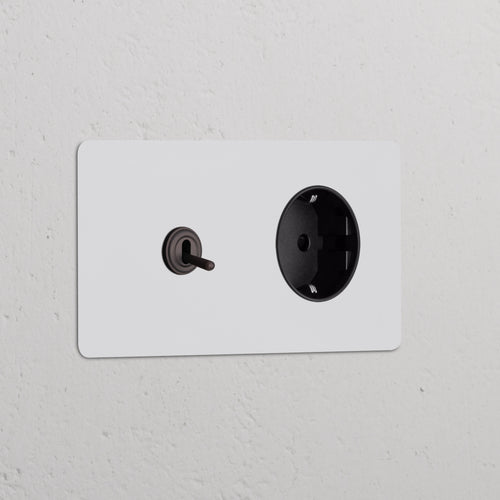 Kew Double Toggle Switch & Schuko Type F Socket - Paintable Bronze | Black